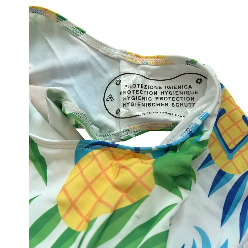 Unbranded Women Tropical Pineapple Ruffle‎ One Piece Swimsuit White Blue Medium